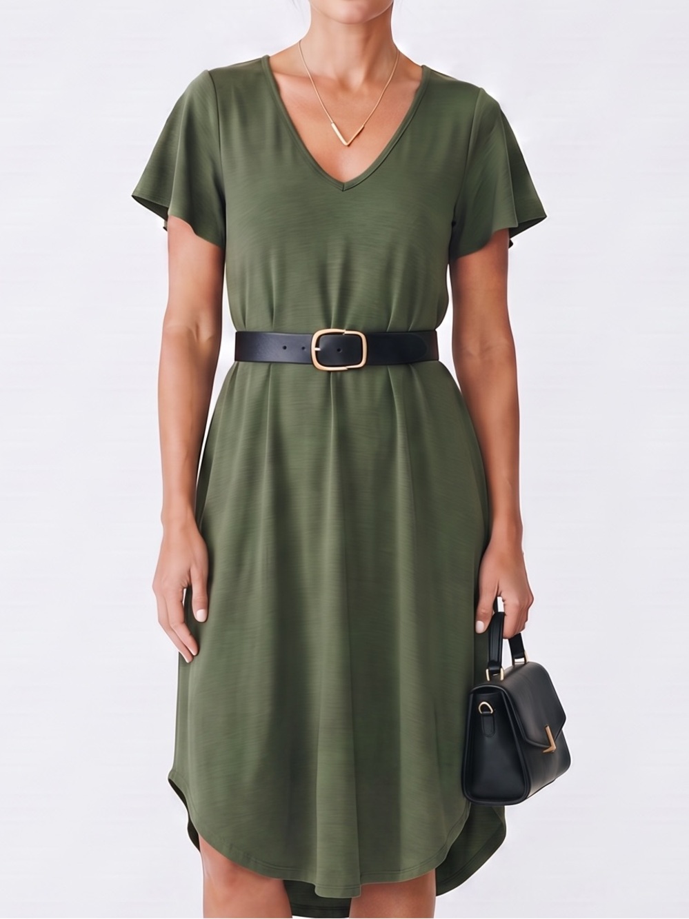 Olive V-Neck Dress
